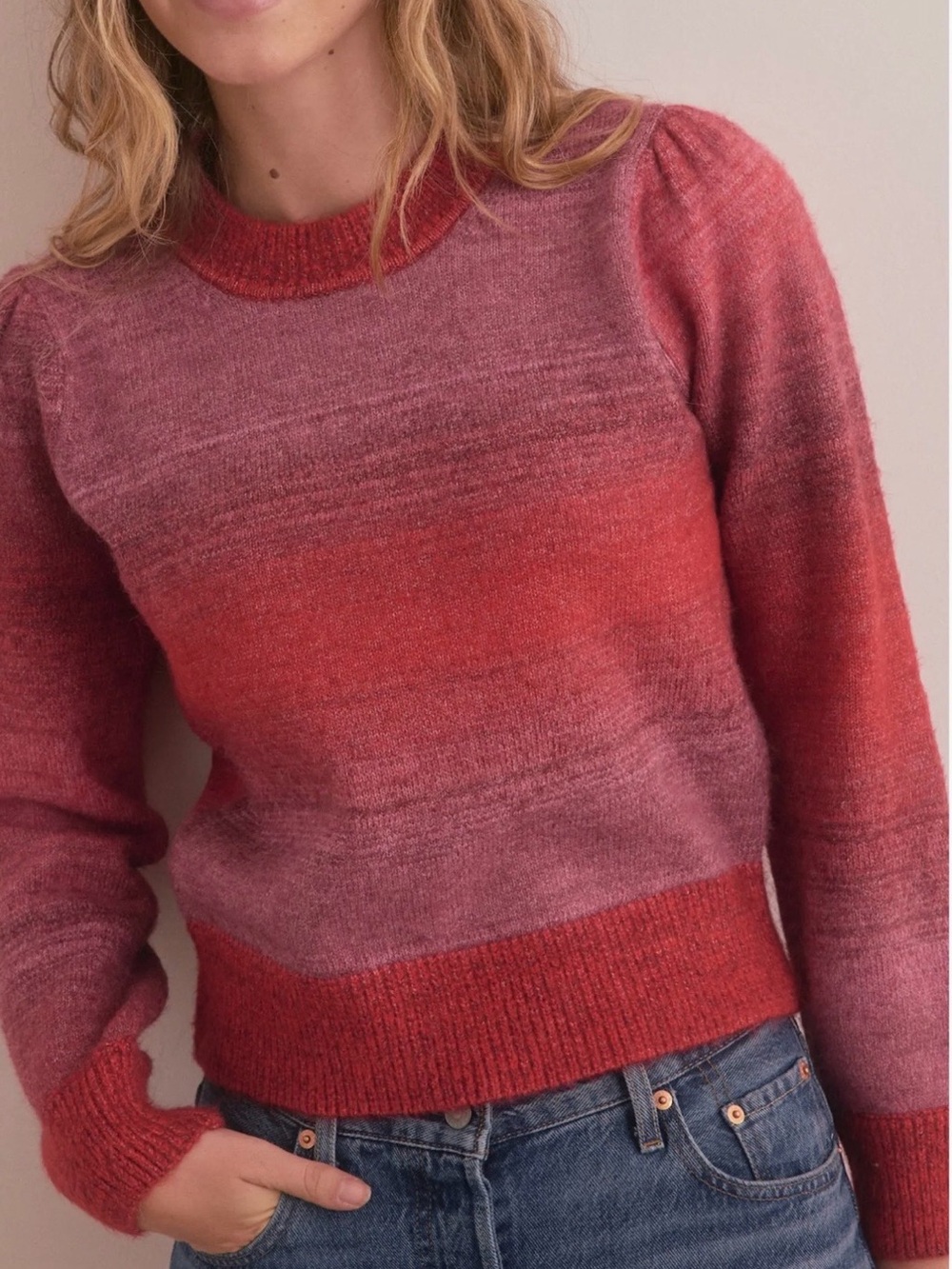 Marine Layer Soft Red Ombré Long Sleeve Crewneck Sweater L